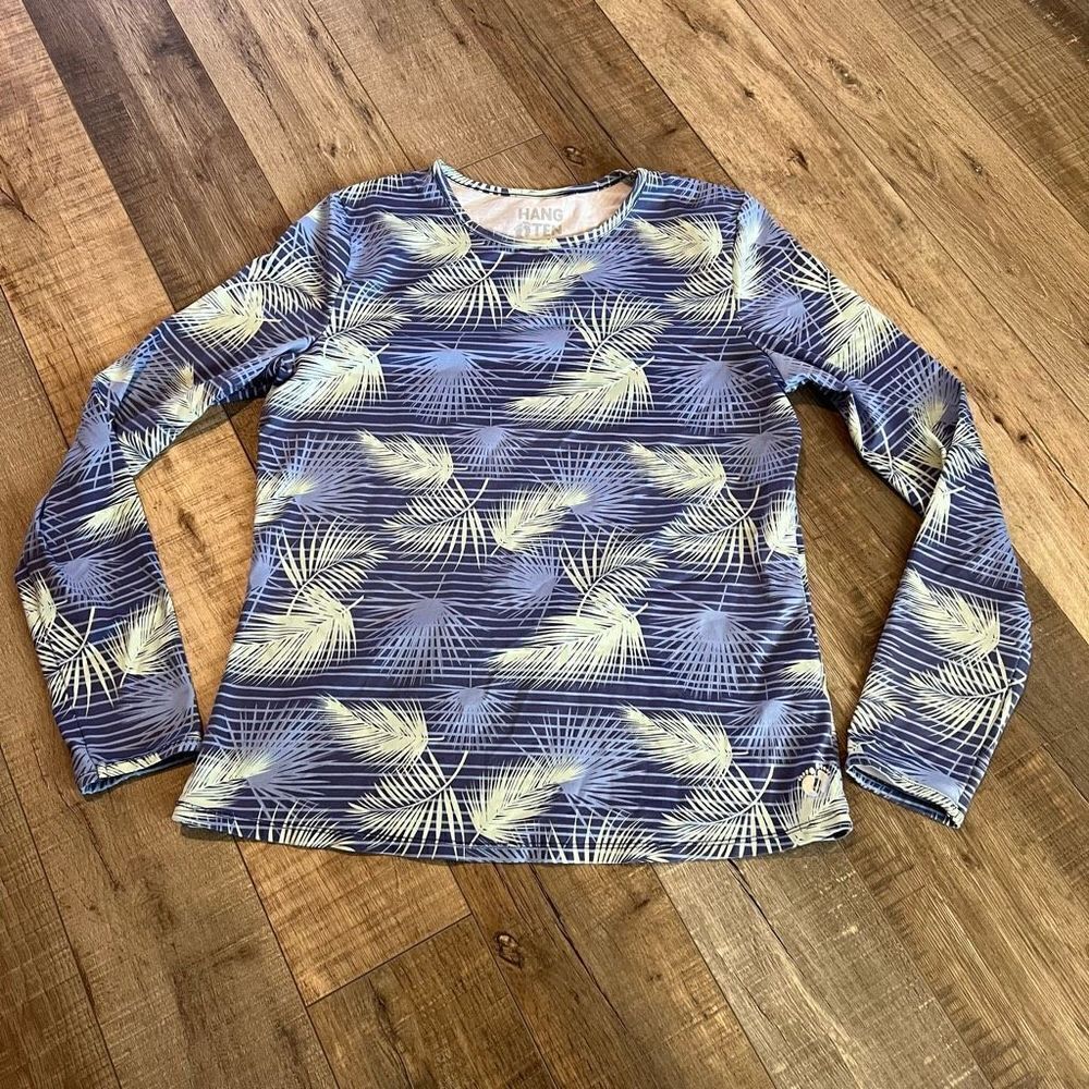 Hang Ten Women's Palm Stripe Sun Prot Tee, Blue, size m